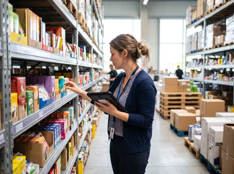 Product manager checking consumer goods stock