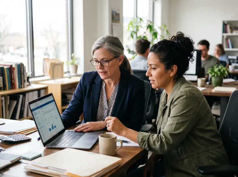 Loan officer reviewing an application with a client